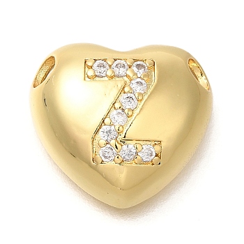 Rack Plating
 Brass Micro Pave Cubic Zirconia Pendants, Cadmium Free & Lead Free, Heart with Letter A~Z Charms, Letter Z, 14.5x16x6mm, Hole: 3mm