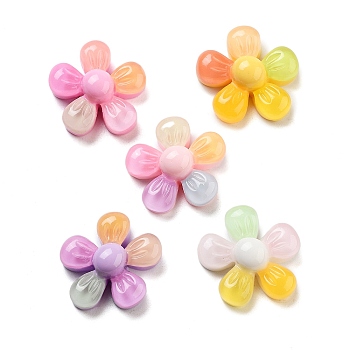 Translucent Resin Decoden Cabochons, Rainbow Color 5-Petal Flower, Mixed Color, 21.5x21x7.5mm