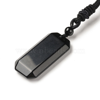Natural Obsidian Rectangle Pendant Necklace with Nylon Cord for Women(NJEW-C001-01A-02)-2