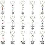 15Pcs 15 Styles Alloy & Glass Pendant Decorations, with Heart Swivel Clasps, Angel, Antique Silver & Platinum, 75~77mm, 1pc/style(HJEW-YW00508)