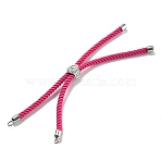 Twisted Nylon Cord Silder Bracelets, Link Bracelet Making for Connector Charm, with Long-Lasting Plated Platinum Brass Cord End & Alloy Tree of Life, Medium Violet Red, 8-3/4~8-7/8 inch(22.2~22.6cm), Hole: 2mm(DIY-B066-03P-12)