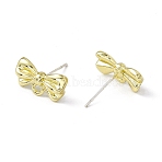 Rack Plating Alloy Stud Earring Findings, with 925 Sterling Silver Pins and Horizontal Loops, Cadmium Free & Lead Free, Bowknot, Light Gold, 8x14.5x3mm, Hole: 1.6mm, Pin: 0.6mm(FIND-I030-13LG)