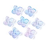 Baking Paint Transparent Glass Bead Caps, Two Tone, Flower, Cornflower Blue, 10x10x3.5~4mm, Hole: 1~1.4mm(X-DGLA-N014-04B)