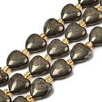 Natural Pyrite Beads Strands, with Seed Beads, Heart, 12~13x12.5x6mm, Hole: 1mm, about 13pcs/strand, 8.07''(20.5cm)(G-Z131-C01-01)