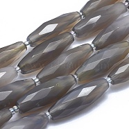 Natural Grey Agate Beads Strands, Faceted, Rice, 29~33x9~10mm, Hole: 1mm, about 12pcs/strand, 15.3 inch~15.7 inch(39~40cm)(G-O179-G01-5)