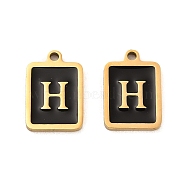304 Stainless Steel Pendants, with Enamel, Rectangle with Letter Charm, Golden, Letter H, 17.5x12x1.5mm, Hole: 1.5mm(STAS-K265-11G-H)