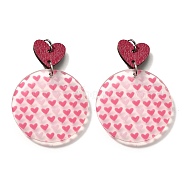 Printed Acrylic Pendants, with Poplar & Platinum Loop, Pink, Flat Round, 49x35x2.5mm, Hole: 5mm(FIND-B045-21A)