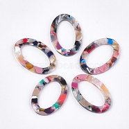 Cellulose Acetate(Resin) Pendants, Oval, Colorful, 37x25.5x2.5mm, Hole: 1.5mm(X-KY-T008-21E)