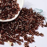Baking Paint Glass Round Bugle Beads, Silver Lined, Tube, Saddle Brown, 3.5~3.8x2~2.5mm, Hole: 1.2mm(SEED-Z002-A-E10)