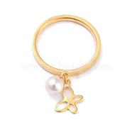 Dual-use Items, 304 Stainless Steel Finger Rings or Pendants, with Plastic Round Beads, Butterfly, White, Golden, US Size 5~9(15.7~18.9mm)(RJEW-O045-12-G)