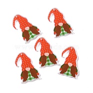 Christmas Transparent Printed Acrylic Pendants, for Earrings Accessories, Gnome, Orange Red, 34.5x23x2.5mm, Hole: 1.5mm(TACR-G036-03)