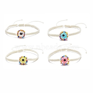 Flat Round with Evil Eye Glass & Resin Braided Bead Bracelet for Women, Mixed Color, Inner Diameter: 2-1/8~3-3/4 inch(5.5cm)(BJEW-JB08077)