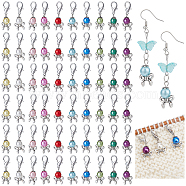 PandaHall Elite 60Pcs Tibetan Style Acrylic Bead Pendant Decorations, Alloy Bowknot Lobster Clasps Charms, for Keychain, Purse, Backpack Ornament, Stitch Marker, Mixed Color, 36mm(HJEW-PH0001-51)