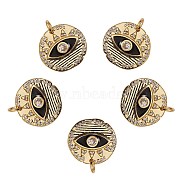 5Pcs Brass Micro Pave Clear Cubic Zirconia Pendants, Long-Lasting Plated, with Jump Rings & Black Enamel, Flat Round with Eye, Real 18K Gold Plated, 16.5x17x2.3mm, Hole: 3.2mm(ZIRC-SZ0002-22)
