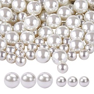 100Pcs 2 Style Glass Pearl Beads, Half Drilled, Pearlized, Round, Creamy White, 50pcs/style(HY-SZ0001-01)