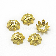 Plated Iron Fancy Bead Caps, Flower, 8-Petal, Golden, 9.5x4mm, Hole: 2mm(IFIN-S696-25G)