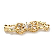 Brass Micro Pave Cubic Zirconia Fold Over Clasps, Real 18K Gold Plated, Bowknot, Clear, 38mm(KK-U037-33G-01)