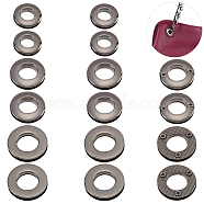 WADORN 18Pcs 3 Style Alloy Grommet Eyelet Findings, Screw Together Grommet Ring, for Bag Making, Gunmetal, 2.1~3x0.5~0.7cm, Hole: 10.5~16mm, 6pcs/style(FIND-WR0006-18B)