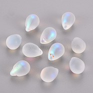 Transparent Spray Painted Glass Charms, AB Color Plated, Frosted, Teardrop, Clear AB, 14x10x10mm, Hole: 1mm(GLAA-T016-37-C01)