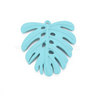 Spray Painted Alloy Pendants, Tropical Leaf Charms, Cadmium Free & Lead Free, Monstera Leaf, Turquoise, 35.5x33x2mm, Hole: 1.2mm(PALLOY-T077-117E-RS)