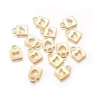 304 Stainless Steel Pendants, Padlock with Heart, Golden, 16x11.5x1mm, Hole: 3.5x4mm(X-STAS-E447-20G)