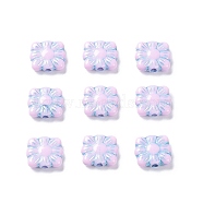 Opaque Acrylic Beads, Metal Enlaced, Square with Flower Pattern, Pearl Pink, 9.5~10x10.5~11x3.5mm, Hole: 1.6mm, about 1990pcs/500g(OACR-G016-26M)