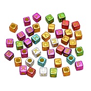 Plating Acrylic Beads, Cube with Initial Letter, Mixed Color, Random Mixed Letters, 6x6x6mm, Hole: 3.5mm, 1600pcs/250g(MACR-SZ0001-05B)
