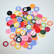 Bright Circled 2-hole Craft Buttons, Resin Button
, Flat Round, Mixed Color, about 11mm in diameter, hole: 1.5mm(X-FNA14TX)