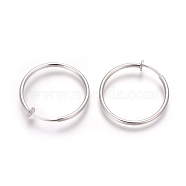 Electroplate Brass Retractable Clip-on Earrings, Non Piercing Spring Hoop Earrings, Cartilage Earring, Silver Color Plated, 30.5x1~2mm, Clip Pad: 5mm(EJEW-L221-01S)