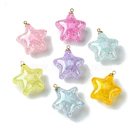 Transparent Crackle Acrylic Pendants, with Iron Loops, Star, Mixed Color, 26x23x13.5mm, Hole: 2mm(X1-SACR-P032-03P)