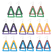 8 Pairs 8 Colors Wood Double Triangle Dangle Earrings with Iron Pins, Mixed Color, 90.5x43.5mm, 1 Pair/color(EJEW-AN0004-46)