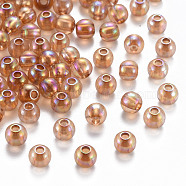 Transparent Acrylic Beads, AB Color Plated, Round, Sandy Brown, 6x5mm, Hole: 1.8mm, about 4400pcs/500g(MACR-S370-B6mm-761)
