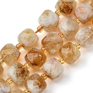 Natural Citrine Beads Strands, with Seed Beads, Faceted Cube, 8~9x8~9x8~9mm, Hole: 0.9~1mm, about 35~39pcs/strand, 14.80''~15.16''(37.6~38.5cm)(G-Q010-A24-01)
