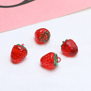 Transparent Resin Imitation Fruit Pendants, Strawberry Charms, Red, 18x13mm(X-INS-PW0001-02C-01)