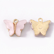 Alloy Enamel Pendants, Butterfly, Light Gold, Lavender Blush, 14x16.5x3mm, Hole: 1.6mm(X-ENAM-R136-01C)