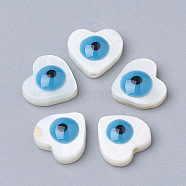 Natural Freshwater Shell Beads, Heart with Evil Eye, Dodger Blue, 9.5x10x3.5mm, Hole: 1mm(X-SHEL-Q017-07B)