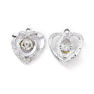 Alloy Crystal Rhinestone Pendants, Heart Charms, Platinum, 23x20.5x6mm, Hole: 2mm(ALRI-H004-09P)