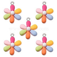 Opaque Resin Pendants, Rainbow Color Flower Charm, with Platinum Tone Metal Loops, Colorful, 20mm(HUDU-YW0001-01)