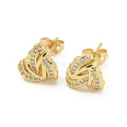 Brass Micro Pave Cubic Zirconia Ear Studs, Real 18K Gold Plated, Triangle, 11x11mm(EJEW-P261-28E-G)