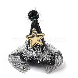 New Year's party Iron Hair Clip, Mesh, PET and Gold Onion Cloth Hair Accessories, Hat, 85x47x32.5mm(OHAR-R102-01J)