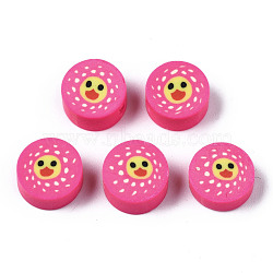 Handmade Polymer Clay Beads, for DIY Jewelry Crafts Supplies, Flat Round with Duck, Camellia, 8.5~9.5x4~5mm, Hole: 1.6mm(CLAY-N008-035F)