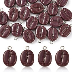 Imitation Food Resin Pendants, with Alloy Loops, Coffee Bean, Platinum, Coconut Brown, 20x13x6mm, Hole: 2mm(RESI-CJC0019-32P)