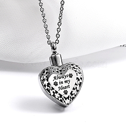Heart with Word Shape Stainless Steel Pendant Necklaces with Cable Chains, Stainless Steel Color, no size(KI1843-2)