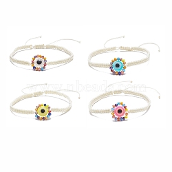 Flat Round with Evil Eye Glass & Resin Braided Bead Bracelet for Women, Mixed Color, Inner Diameter: 2-1/8~3-3/4 inch(5.5cm)(BJEW-JB08077)