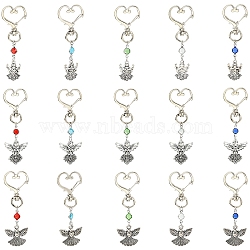 15Pcs 15 Styles Alloy & Glass Pendant Decorations, with Heart Swivel Clasps, Angel, Antique Silver & Platinum, 75~77mm, 1pc/style(HJEW-YW00508)