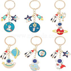 1 Set Alloy Enamel Pendants Keychains, with Iron Split Key Rings, Light Gold, Spaceman & Rocket & Star, with 1Pc Rectangle Velvet Pouches, Mixed Color, 7.9~8.9cm, 6pcs/set(KEYC-OC0001-27)