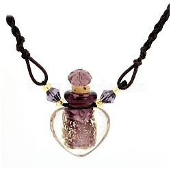Lampwork Perfume Bottle Necklaces with Ropes, Heart, Old Rose, 22.05~28.35 inch(56~72cm), Pendant: 22x12x20, Capacity: 1ml(0.03fl. oz)(PW-WG33753-16)