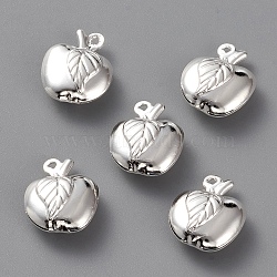 Brass Charms, Long-Lasting Plated, Apple, 925 Sterling Silver Plated, 13.5x11x5mm, Hole: 0.9mm(KK-H739-05S)