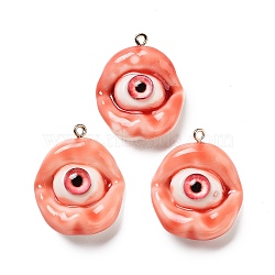 Eyeball Theme Opaque Resin Enamel Pendants, with Platinum Iron Loop, Lip, 32x27x11.5mm, Hole: 1.8mm(RESI-D076-02A)