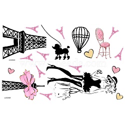 Translucent PVC Self Adhesive Wall Stickers, Waterproof Animal Print Decals for Home Living Room Bedroom Wall Decoration, Eiffel Tower, 960x300mm, 4 sheets/set(STIC-WH0021-006)